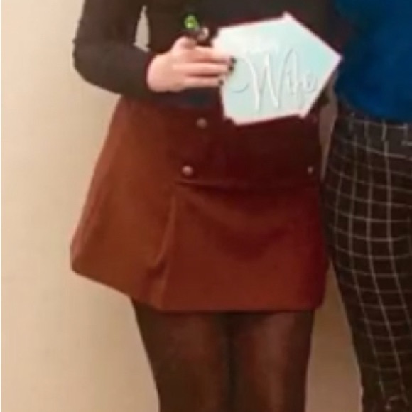 Burnt orange mini skirt with copper button details. Express size 10 - Picture 3 of 3